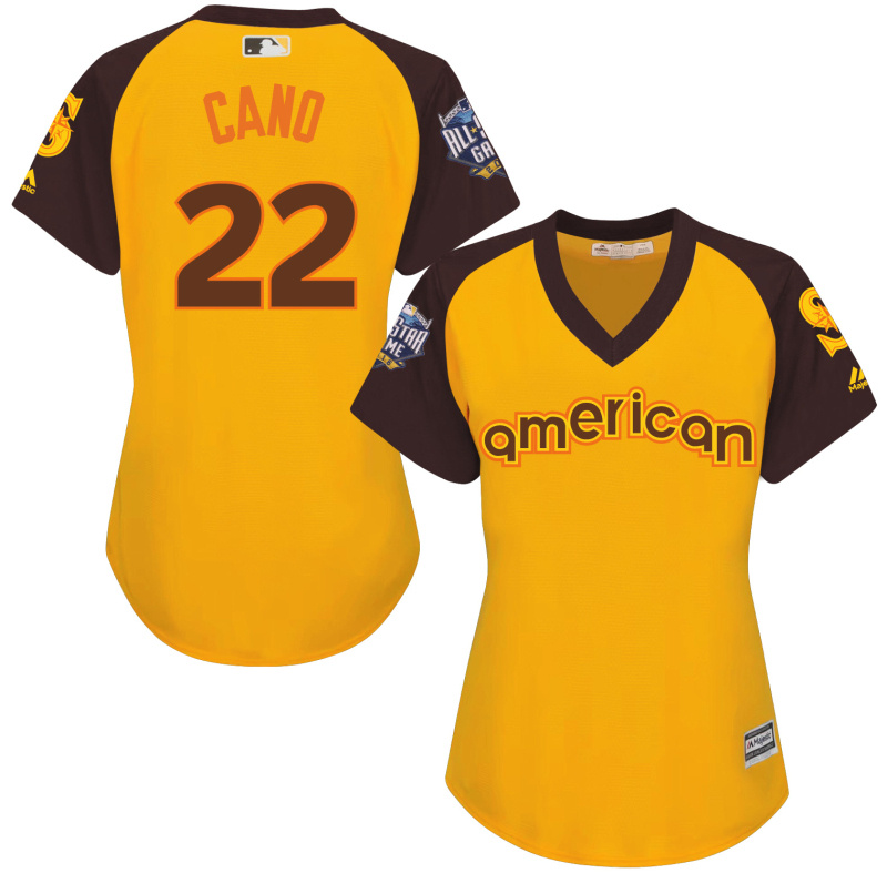 Mariners 22 Robinson Cano Yellow Women 2016 All-Star Game Cool Base Batting Practice Player Jersey