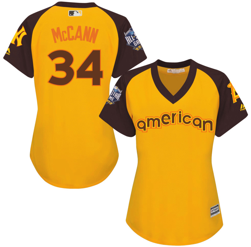 Mets 34 Brian McCann Yellow Women 2016 All-Star Game Cool Base Batting Practice Player Jersey