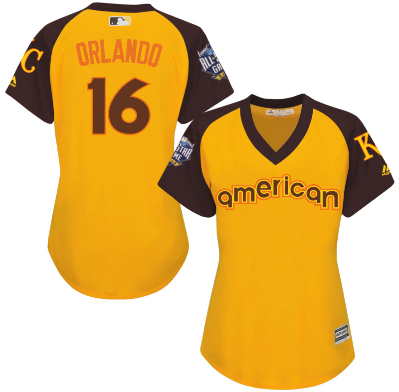 Royals 16 Paulo Orlando Yellow Women 2016 All-Star Game Cool Base Batting Practice Player Jersey