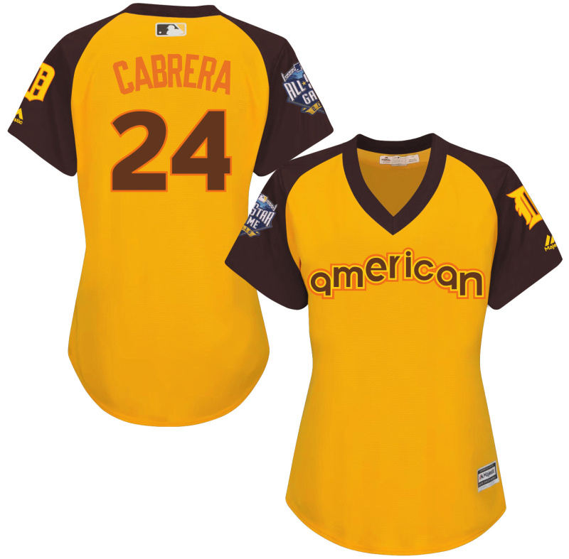 Tigers 24 Miguel Cabrera Yellow Women 2016 All-Star Game Cool Base Batting Practice Player Jersey