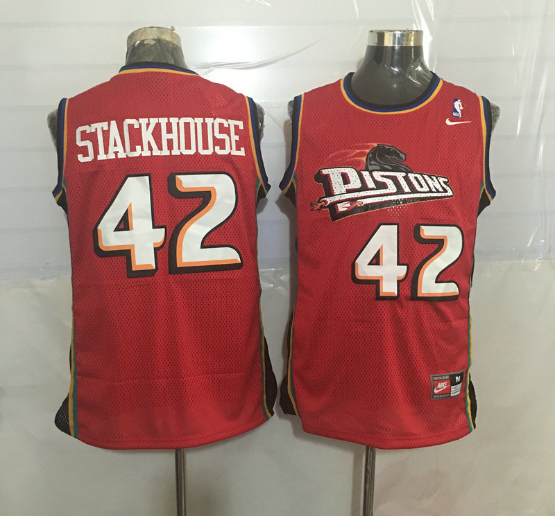 Pistons 42 Jerry Stachouse Red Nike Stitched Jersey