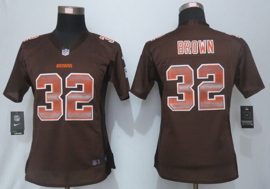 Nike Browns 32 Jim Brown Pro Line Fashion Strobe Women Jersey
