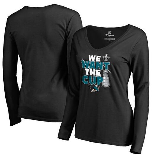 San Jose Sharks Fanatics Branded Women's 2017 NHL Stanley Cup Playoff Participant Blue Line V Neck Long Sleeve T Shirt Black