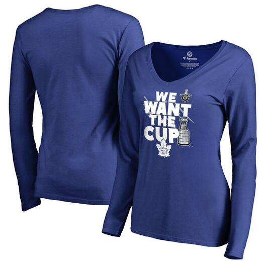 Toronto Maple Leafs Fanatics Branded Women's 2017 NHL Stanley Cup Playoffs Participant Blue Line Long Sleeve V Neck T Shirt Royal