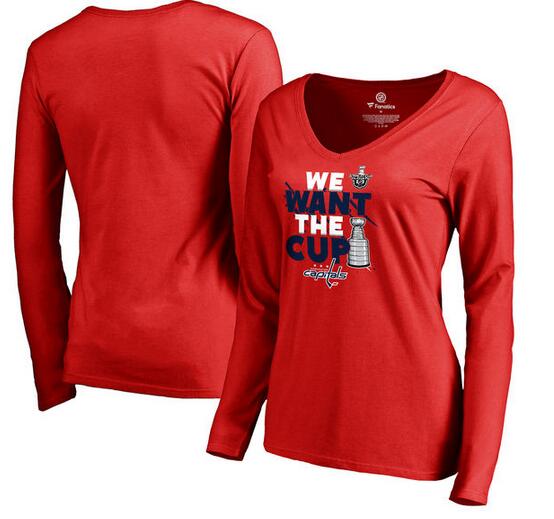 Washington Capitals Fanatics Branded Women's 2017 NHL Stanley Cup Playoff Participant Blue Line V Neck Long Sleeve T Shirt Red