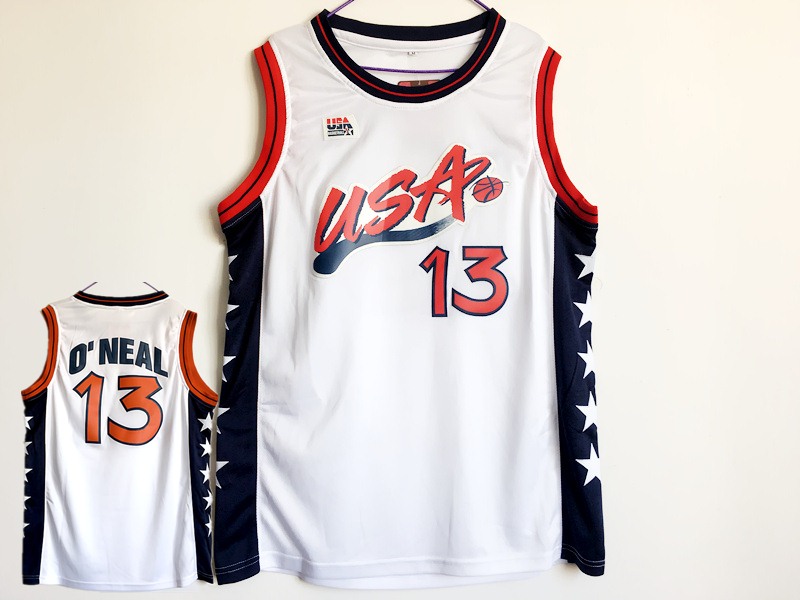 USA 13 Shaquille O'Neal White Dream Team III Jersey