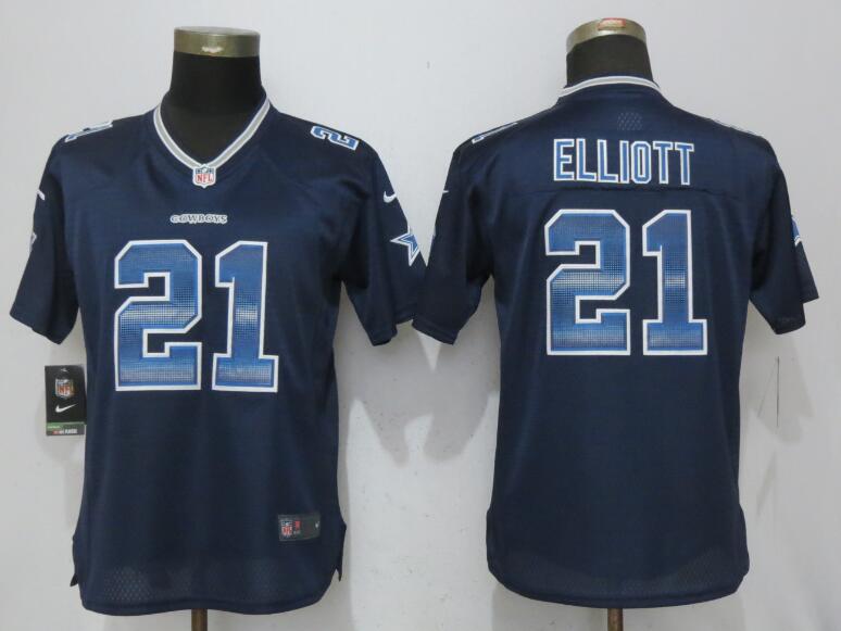 Nike Cowboys 21 Ezekiel Elliott Navy Blue Women Strobe Elite Jersey