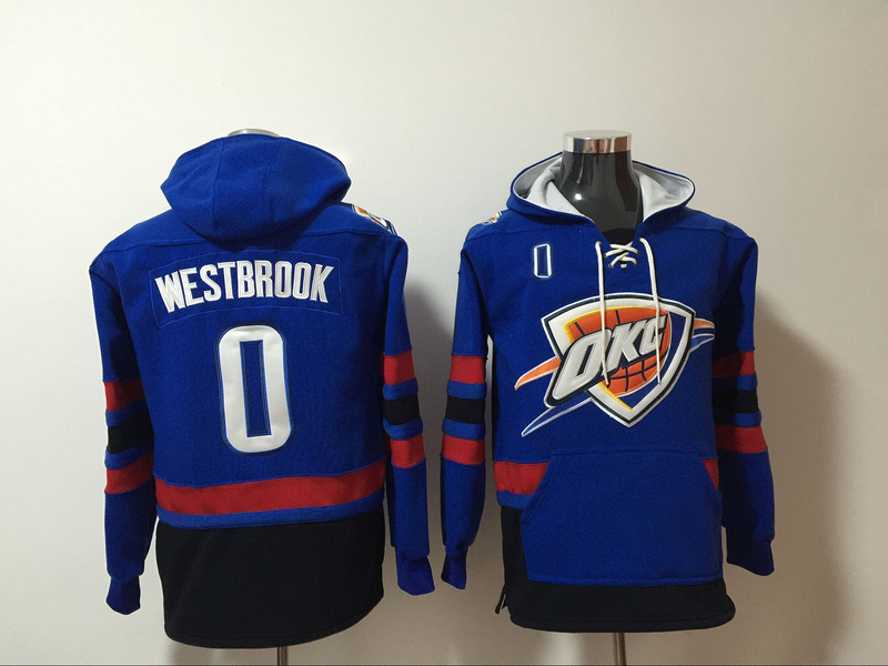 Thunder 0 Russell Westbrook Blue All Stitched Hooded Sweatshirt