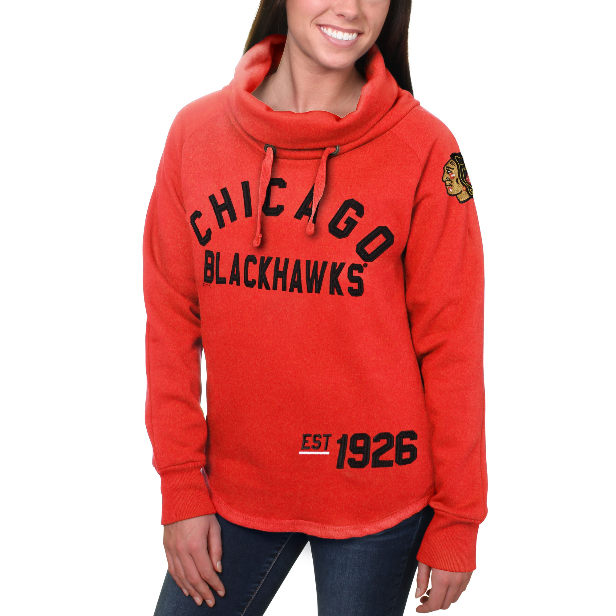 Blackahawks Red Women's Customized All Stitched Hooded Sweatshirt