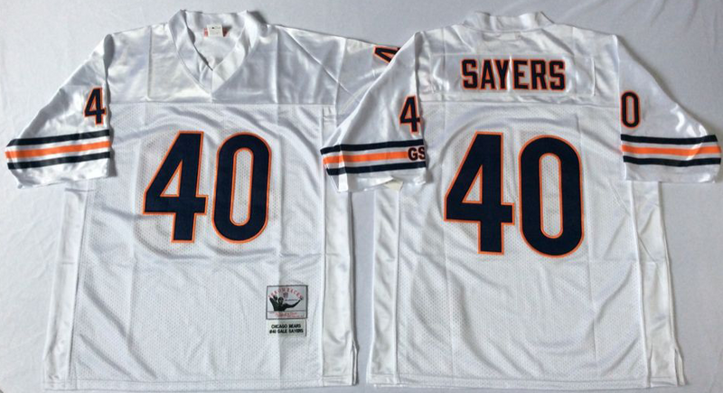 Bears 40 Gale Sayers White M&N Road Throwback Jersey