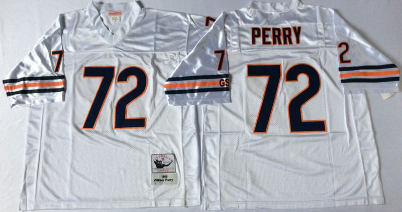Bears 72 William Perry White M&N Road Throwback Jersey