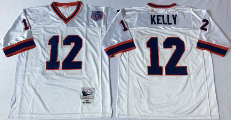 Bills 12 Jim Kelly White M&N Throwback Jersey