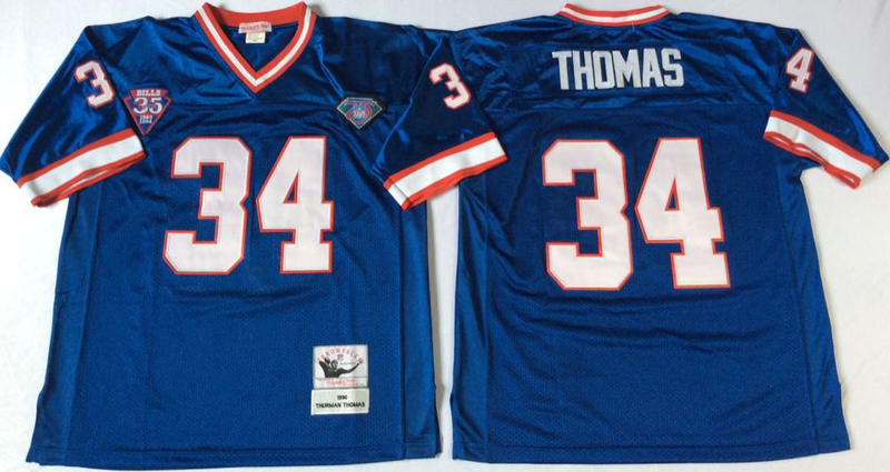 Bills 34 Thurman Thomas Blue M&N Throwback Jersey