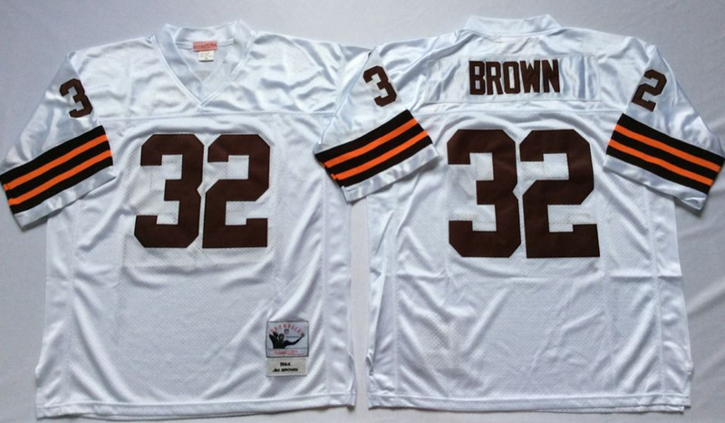 Browns 32 Jim Brown White M&N Throwback Jersey