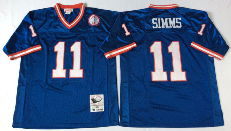 Giants 11 Phil Simms Blue M&N Throwback Jersey