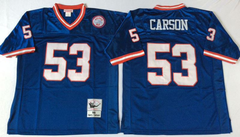 Giants 53 Harry Carson Blue M&N Throwback Jersey
