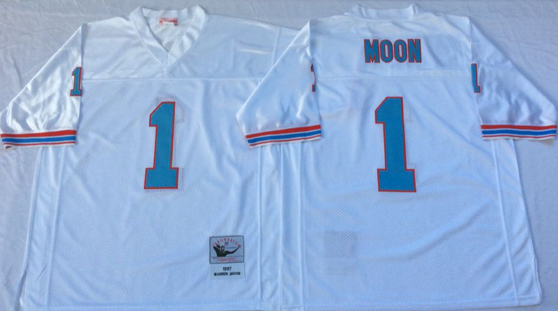 Oilers 1 Moon White M&N Throwback Jersey