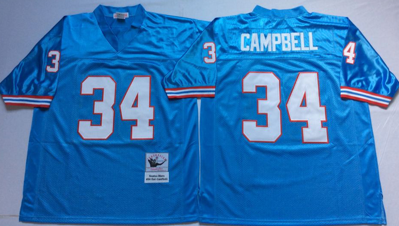 Oilers 34 Earl Campbell Blue M&N Throwback Jersey