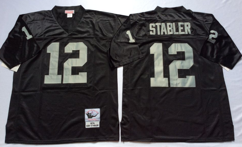 Raiders 12 Ken Stabler Black M&N Throwback Jersey