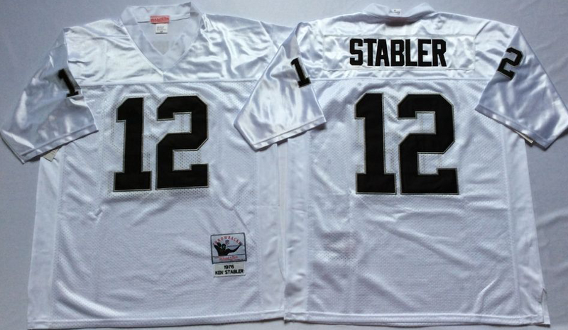 Raiders 12 Ken Stabler White M&N Throwback Jersey