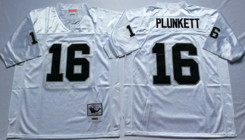 Raiders 16 Jim Plunkett White M&N Throwback Jersey