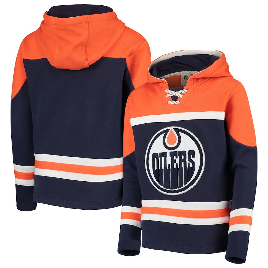 Edmonton Oilers Navy Men's Customized All Stitched Hooded Sweatshirt