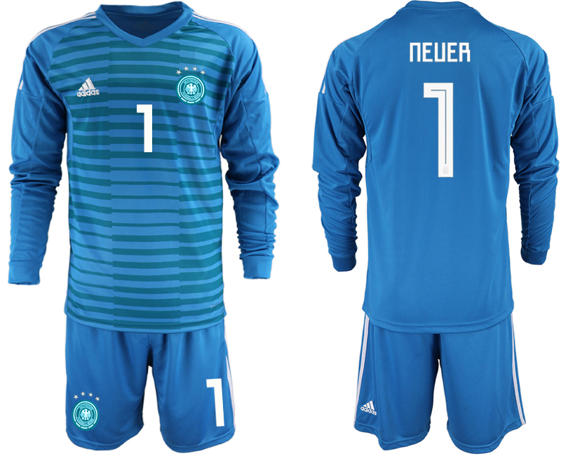 2018-19 Germany 1 NEUER Blue Long Sleeve Goalkeeper Soccer Jersey