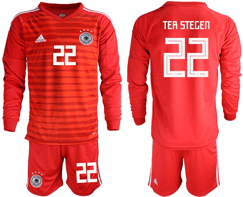 2018-19 Germany 22 TER STEGEN Red Long Sleeve Goalkeeper Soccer Jersey