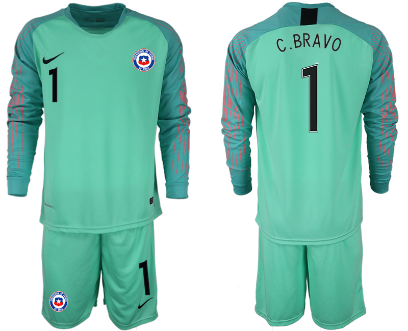 2018-19 Chile 1 C. BRAVO Green Long Sleeve Goalkeeper Soccer Jersey