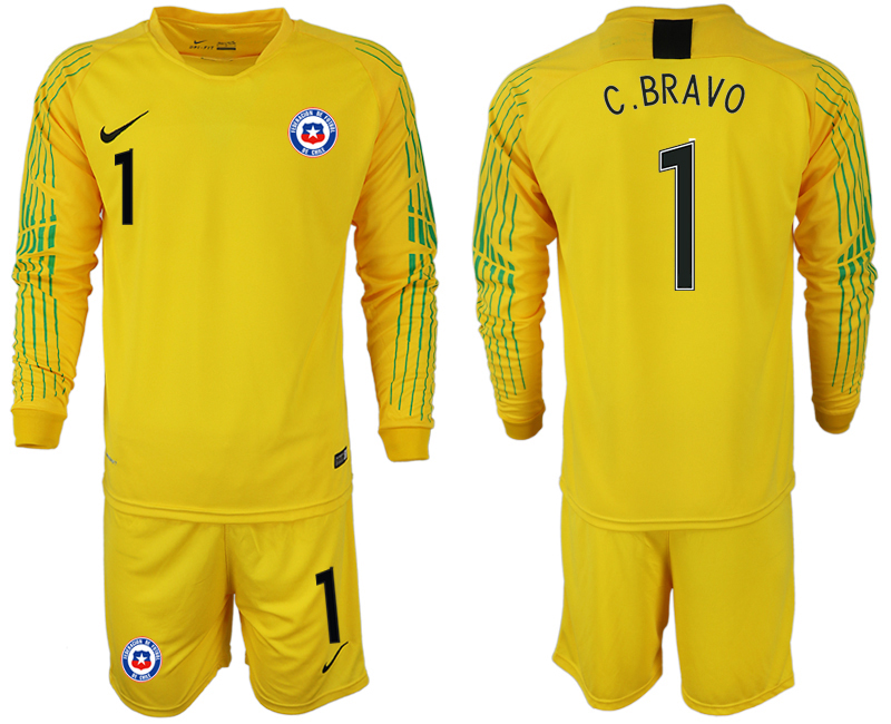 2018-19 Chile 1 C. BRAVO Yellow Long Sleeve Goalkeeper Soccer Jersey