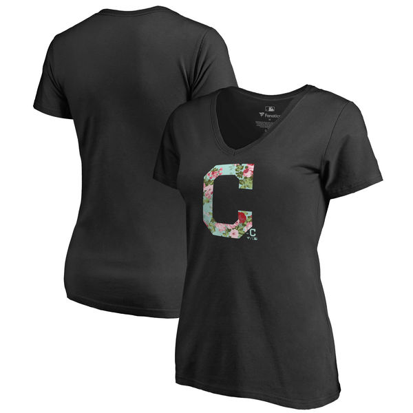 Cleveland Indians Fanatics Branded Women's Lovely V Neck T-Shirt Black