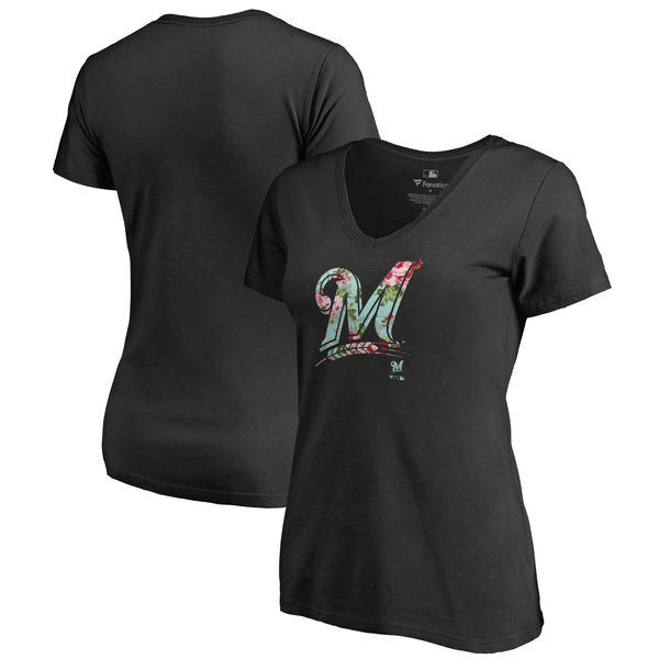 Milwaukee Brewers Fanatics Branded Women's Lovely V Neck T-Shirt Black