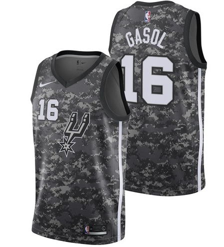 Spurs 16 Pau Gasol Black Camo City Edition Nike Swingman Jersey