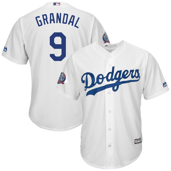 Dodgers 9 Yasmani Grandal White 60th Anniversary patch Cool Base Jersey