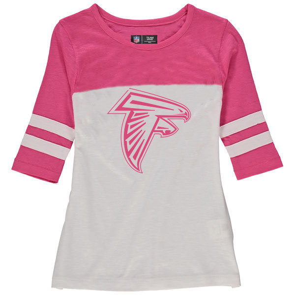 Atlanta Falcons 5th & Ocean by New Era Girls Youth Jersey 34 Sleeve T-Shirt White/Pink