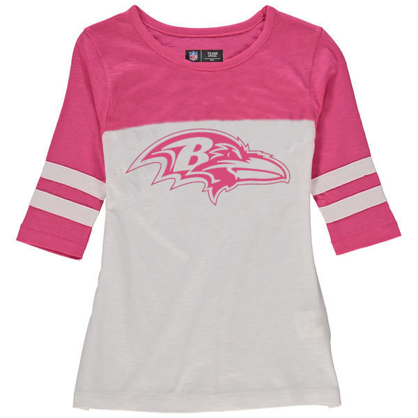 Baltimore Ravens 5th & Ocean by New Era Girls Youth Jersey 34 Sleeve T-Shirt White/Pink