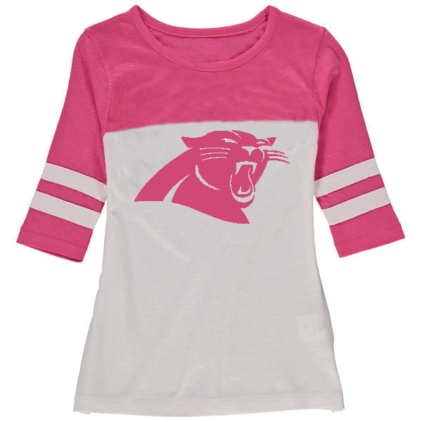 Carolina Panthers 5th & Ocean by New Era Girls Youth Jersey 34 Sleeve T-Shirt White/Pink