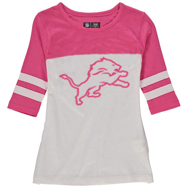 Detroit Lions 5th & Ocean by New Era Girls Youth Jersey 34 Sleeve T-Shirt White/Pink