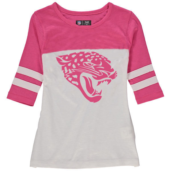 Jacksonville Jaguars 5th & Ocean by New Era Girls Youth Jersey 34 Sleeve T-Shirt White/Pink