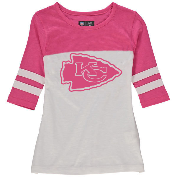 Kansas City Chiefs 5th & Ocean by New Era Girls Youth Jersey 34 Sleeve T-Shirt White/Pink