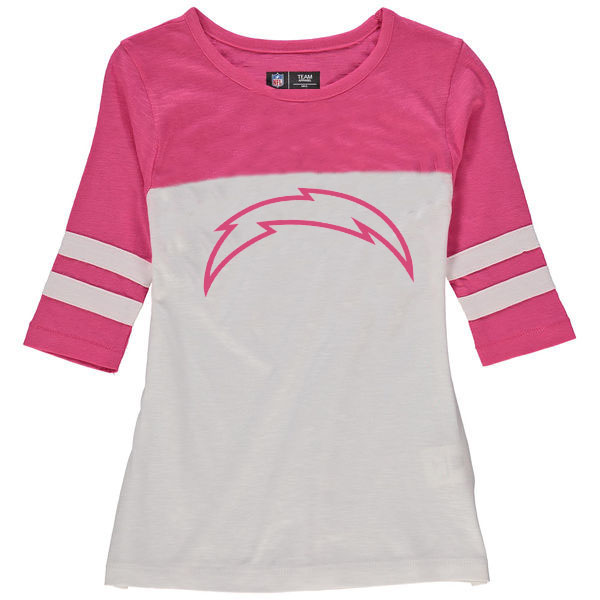 Los Angeles Chargers 5th & Ocean by New Era Girls Youth Jersey 34 Sleeve T-Shirt White/Pink