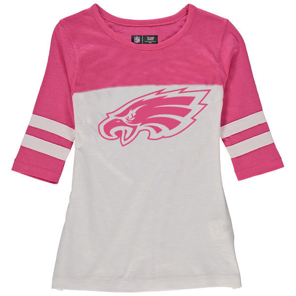 Philadelphia Eagles 5th & Ocean by New Era Girls Youth Jersey 34 Sleeve T-Shirt White/Pink