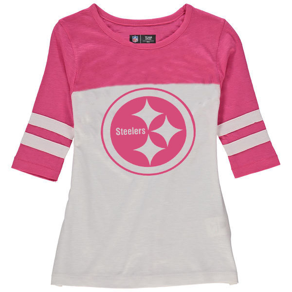 Pittsburgh Steelers 5th & Ocean by New Era Girls Youth Jersey 34 Sleeve T-Shirt White/Pink