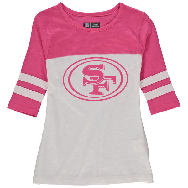 San Francisco 49ers 5th & Ocean by New Era Girls Youth Jersey 34 Sleeve T-Shirt White/Pink