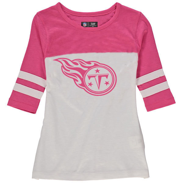 Tennessee Titans 5th & Ocean by New Era Girls Youth Jersey 34 Sleeve T-Shirt White/Pink