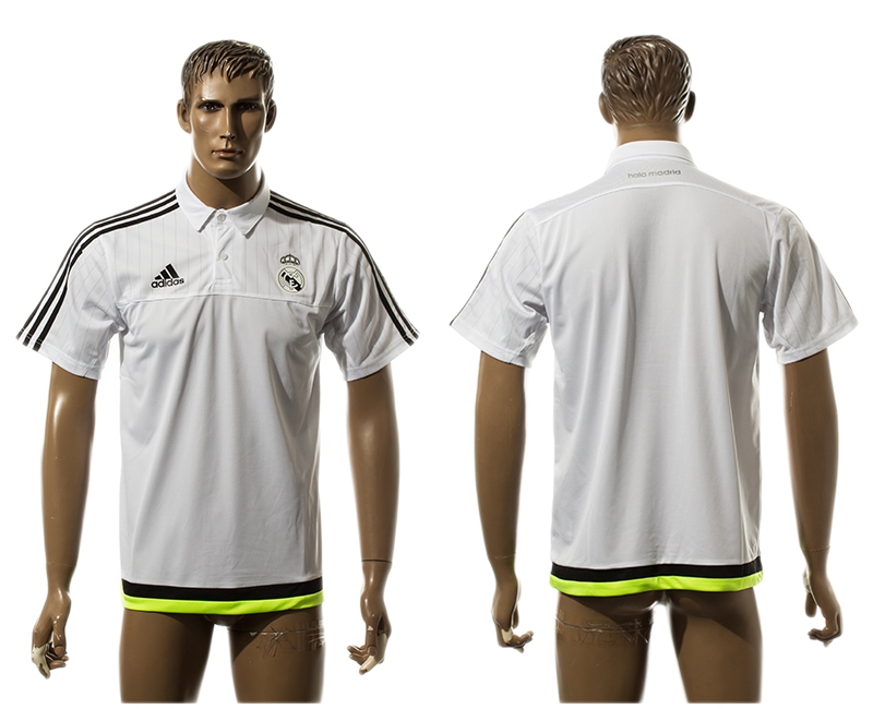 2015-16 Real Madrid White Soccer Polo Shirt