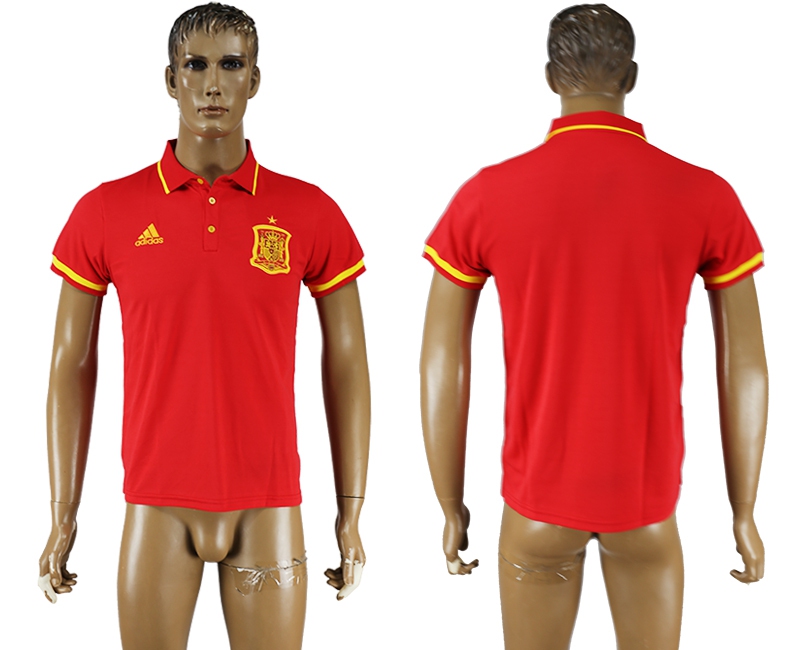 Spain Red 2016 Euro Soccer Polo Shirt
