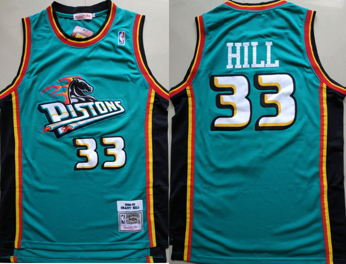 Pistons 33 Grant Hill Teal 1998-99 Hardwood Classics Jersey