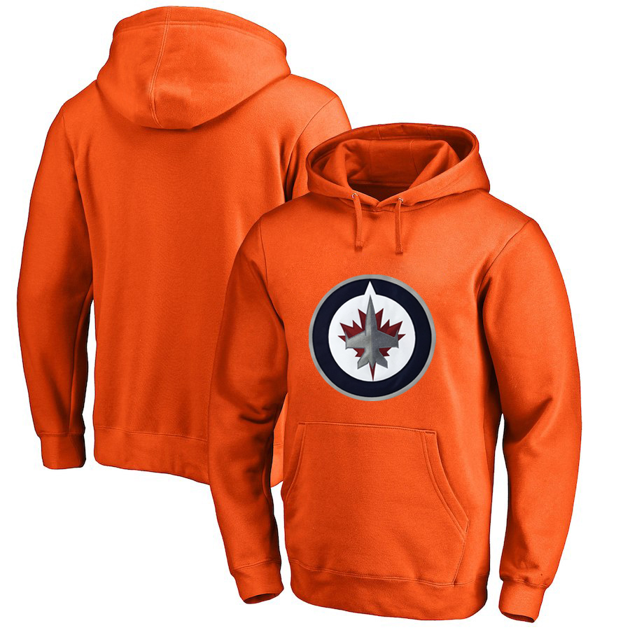 Winnipeg Jets Orange Men's Customized All Stitched Pullover Hoodie