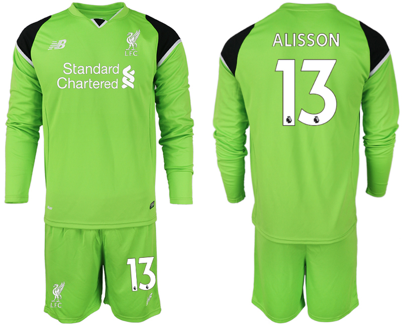 2018-19 Liverpool 13 ALISSON Green Long Sleeve Goalkeeper Soccer Jersey